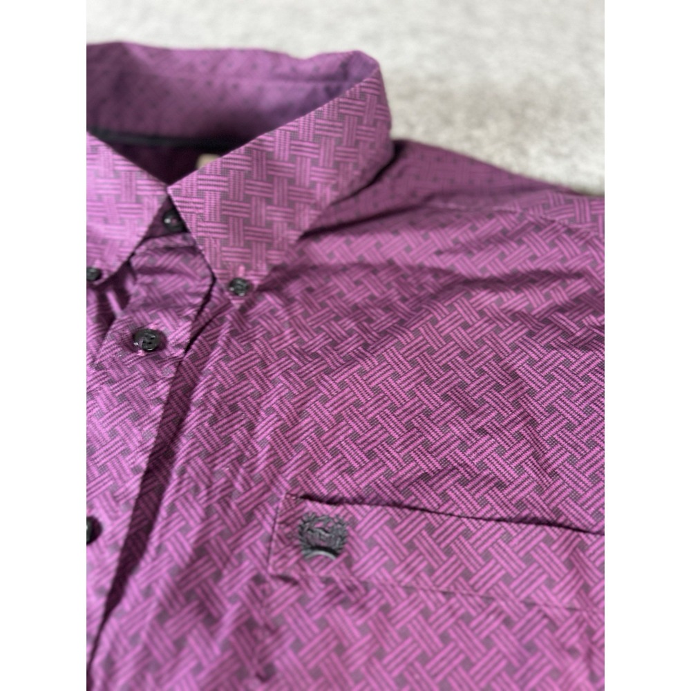 Cinch Men's Button-Down Long Sleeve Shirt Purple Pattern Large